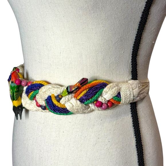 Vtg 70s 80s Boho Hippie Braided Bird Bead Belt Phaedora J. Designs Lori Kincaid main image 6
